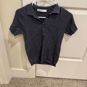 Zara Everyday Gray Textured Polo, Fitted Small